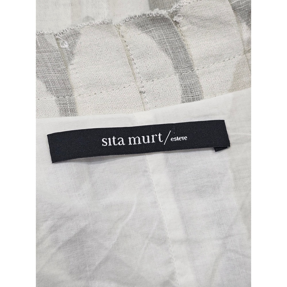 Sita Murt A-Line Skirt Women 42 Grey White Linen Cotton Satin Trim Spain Boho - Picture 2 of 11